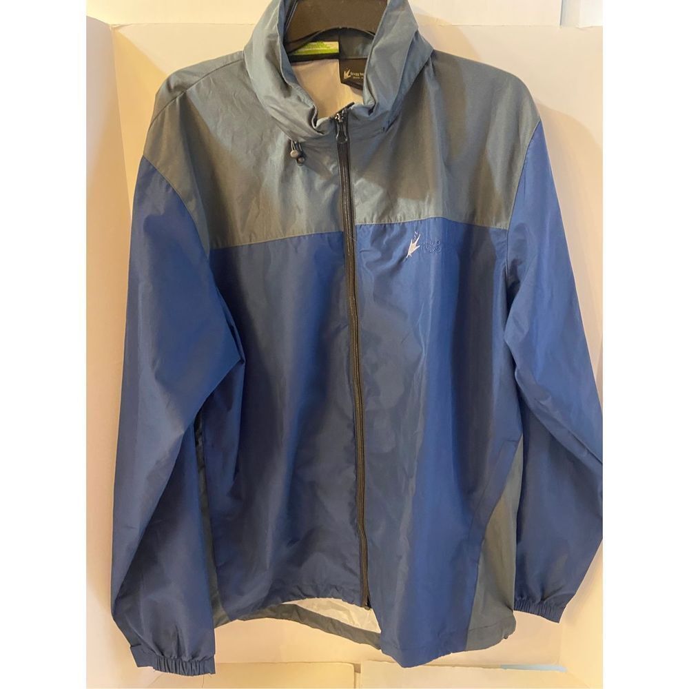 Frogg Toggs M-L Mens rain jacket‎ collar hood blue gray Color Block Nwot